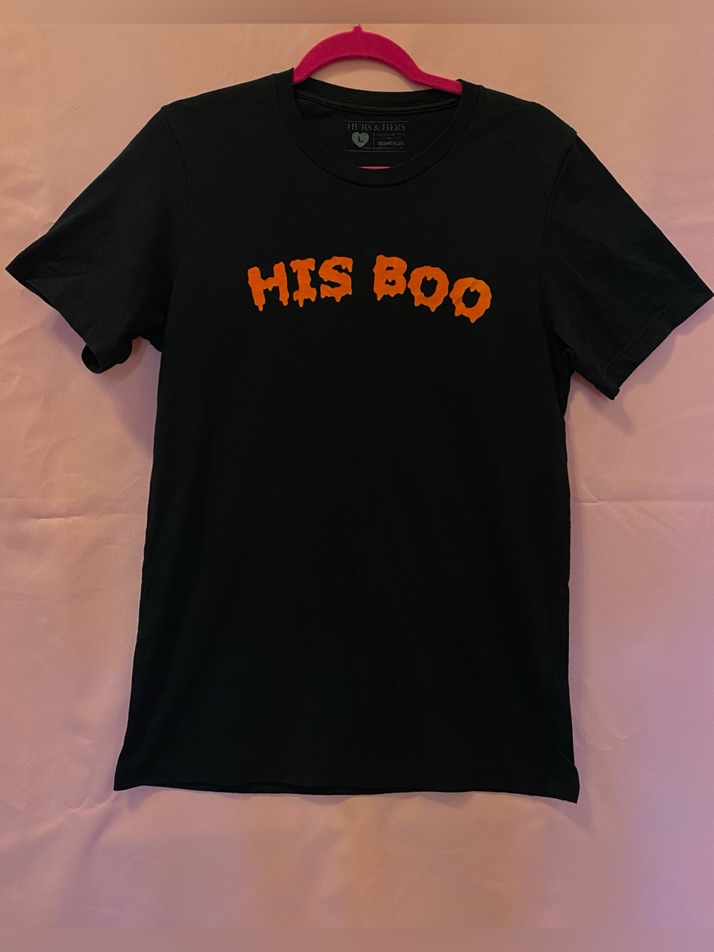 “His Boo" Cotton Tee Halloween Shirt Large Hubs & Hers Black Orange Spooky Black